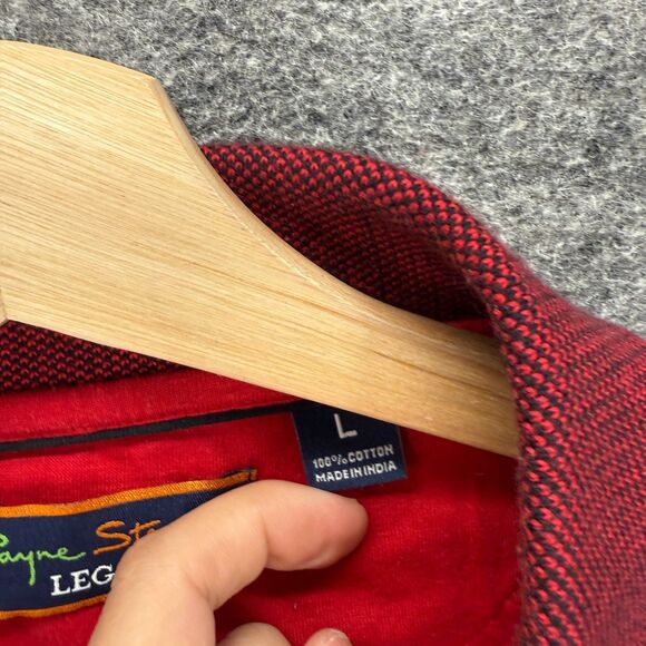 Payne Stewart Polo Shirt Men L Large Red Plaid Button Up Collared Long Sleeve - Picture 4 of 7